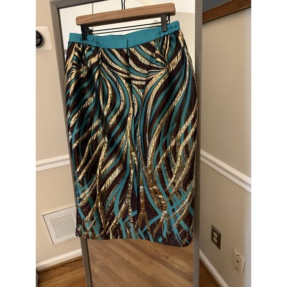 Divine Queen International Metallic Brocade Skirt Size 12 Turquoise - Picture 2 of 5